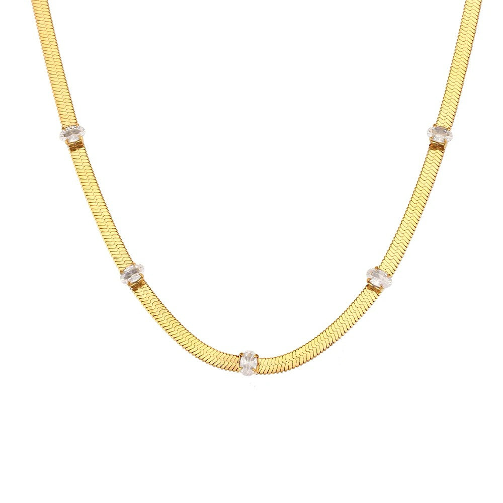 Harlow Oval CZ Herringbone Necklace