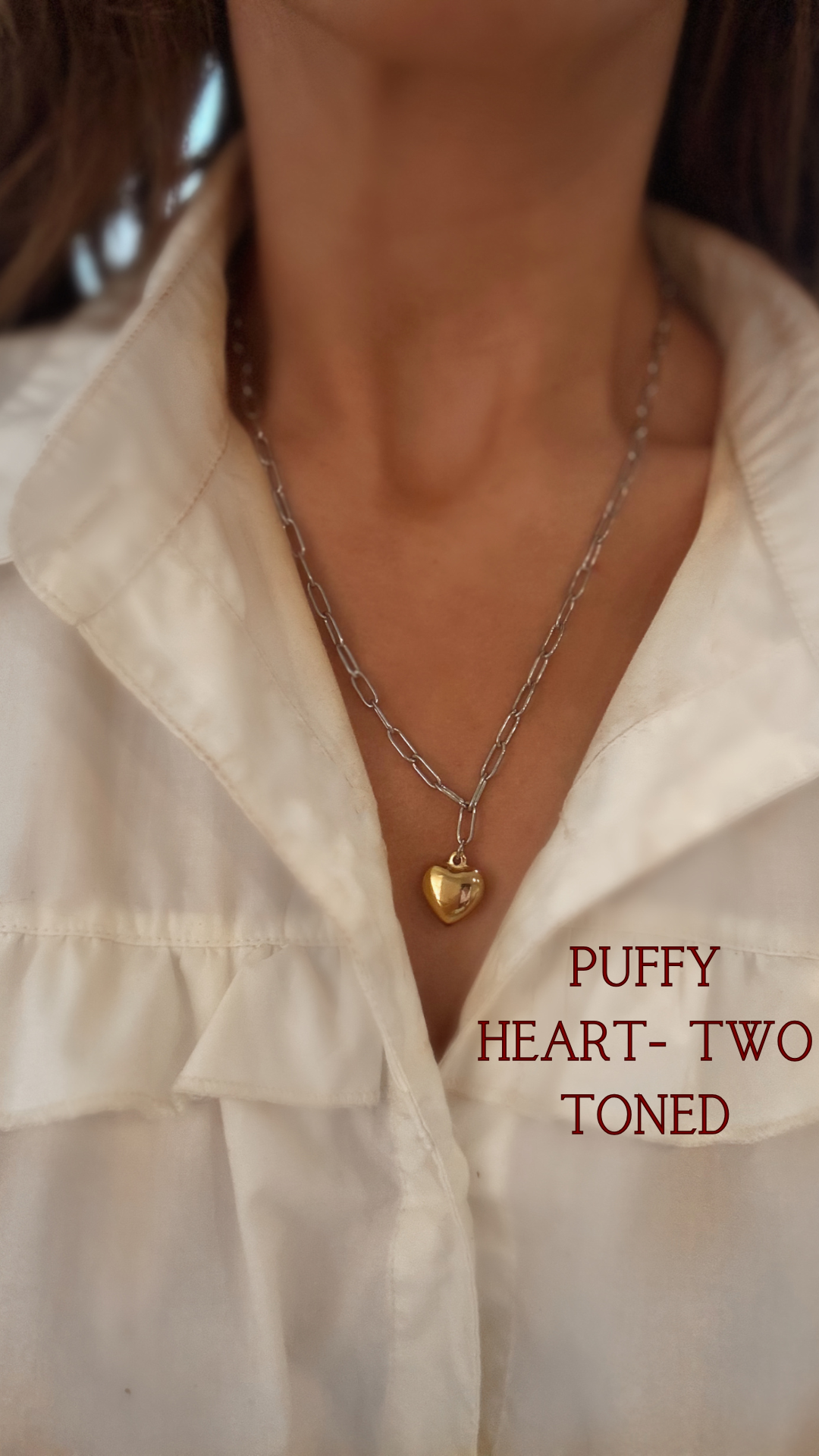 Puffy Heart Necklace- Two Toned