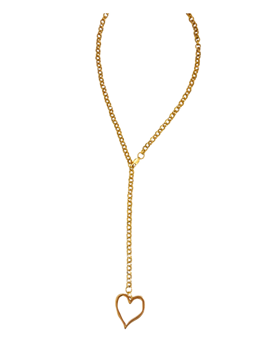 Hammered Hollow Heart Lariat Necklace