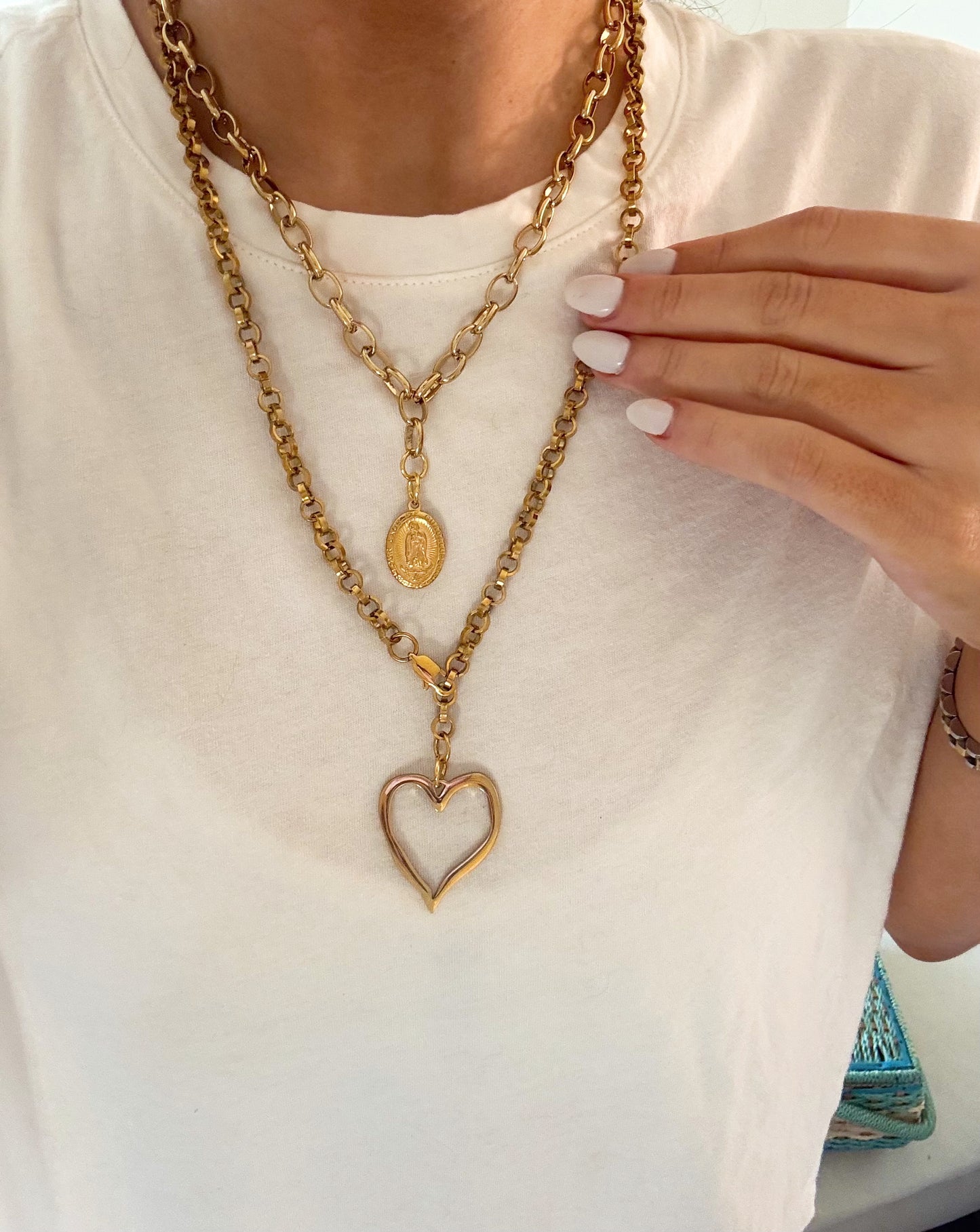 Hammered Hollow Heart Lariat Necklace