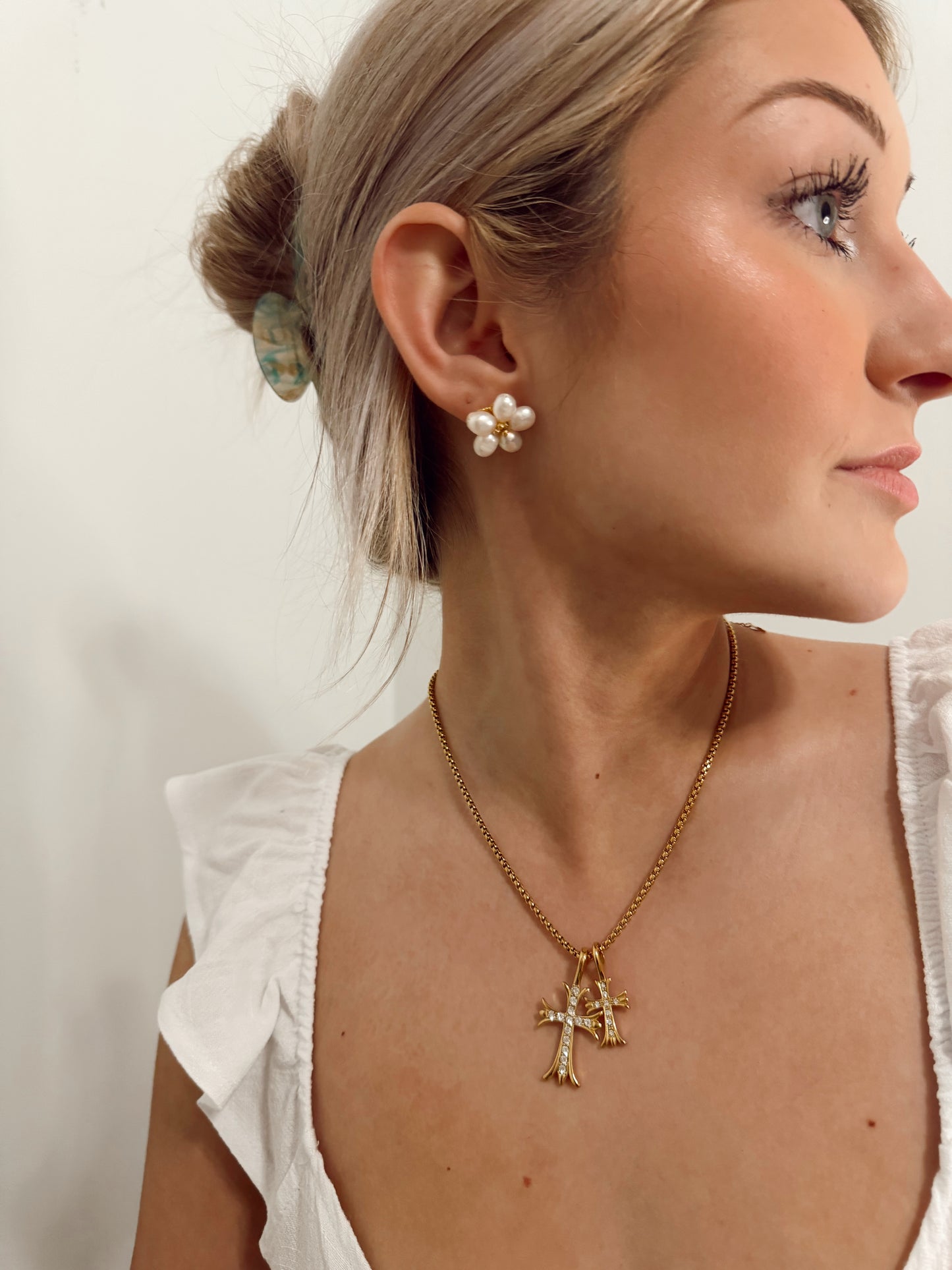 Double Cross CZ Necklace