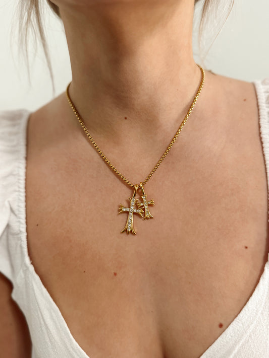 Double Cross CZ Necklace