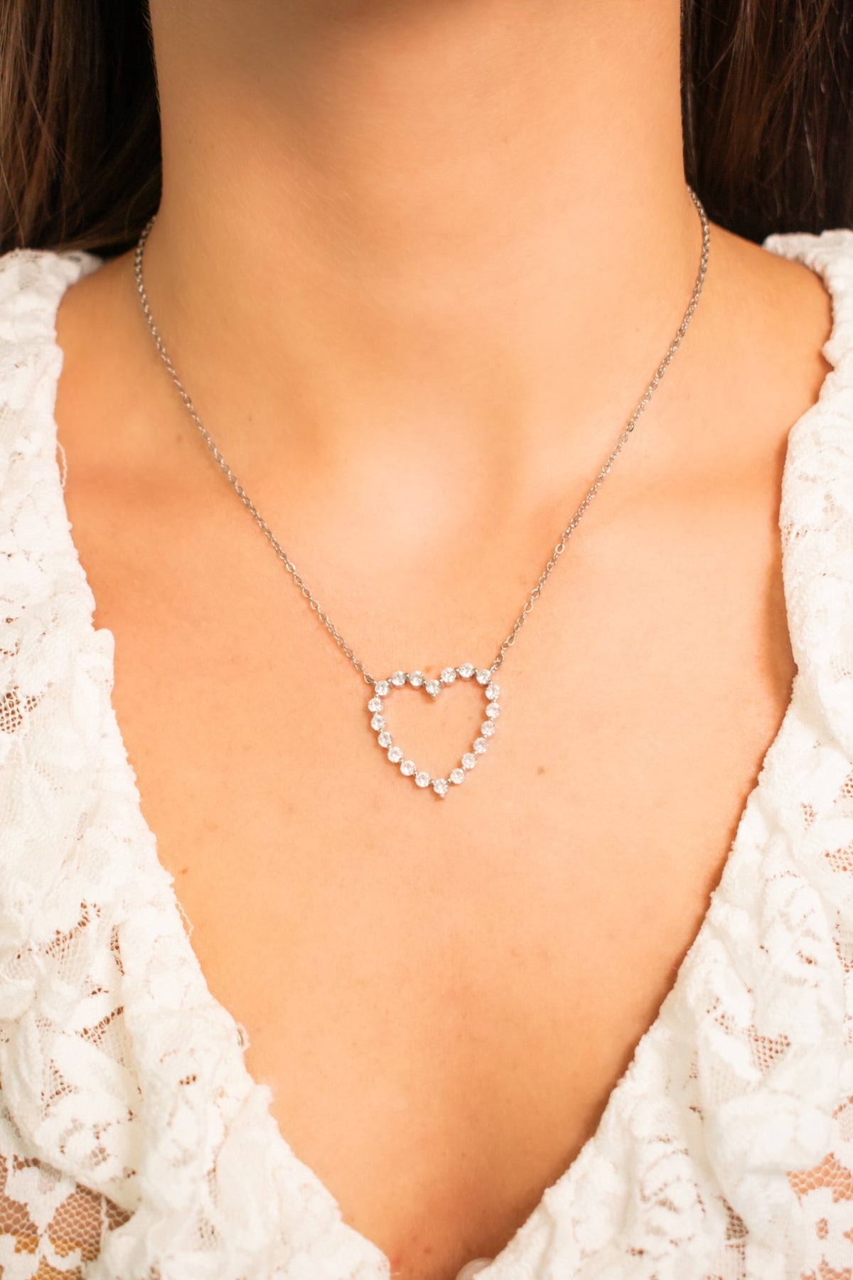 Pave' Hollow Heart Necklace