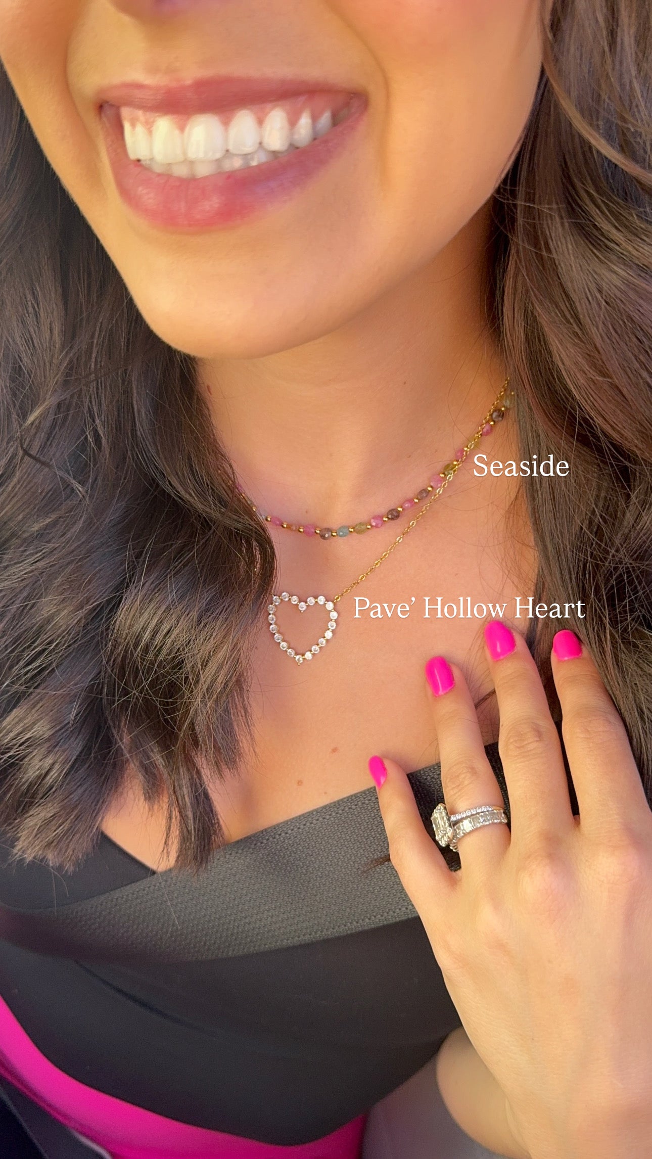 Pave' Hollow Heart Necklace