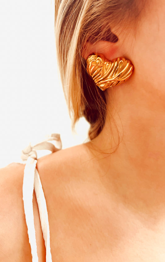 Gold Statement Heart Studs
