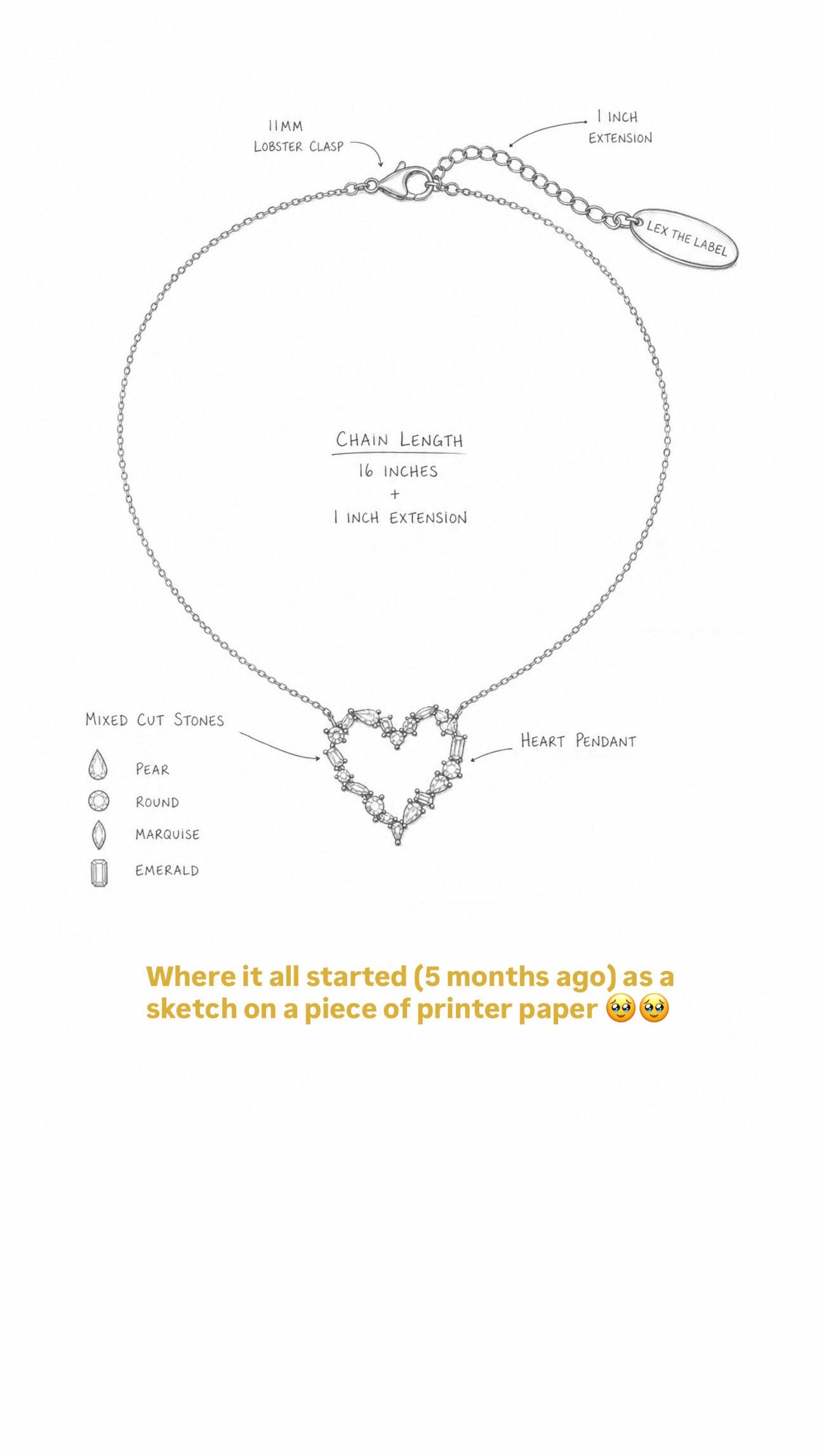 Multi-Cut Pave' Heart Necklace
