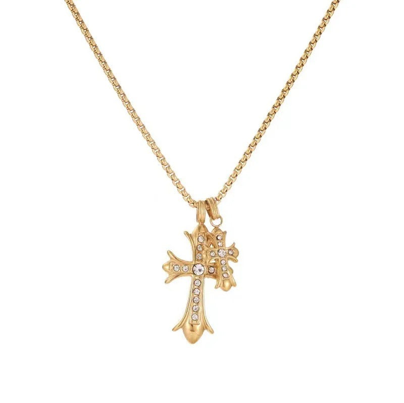 Double Cross CZ Necklace