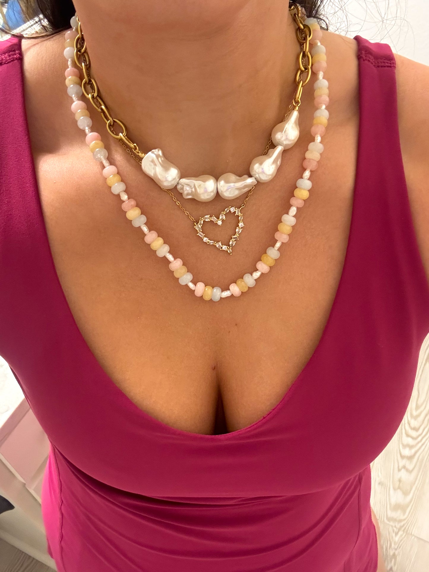 Multi-Cut Pave' Heart Necklace
