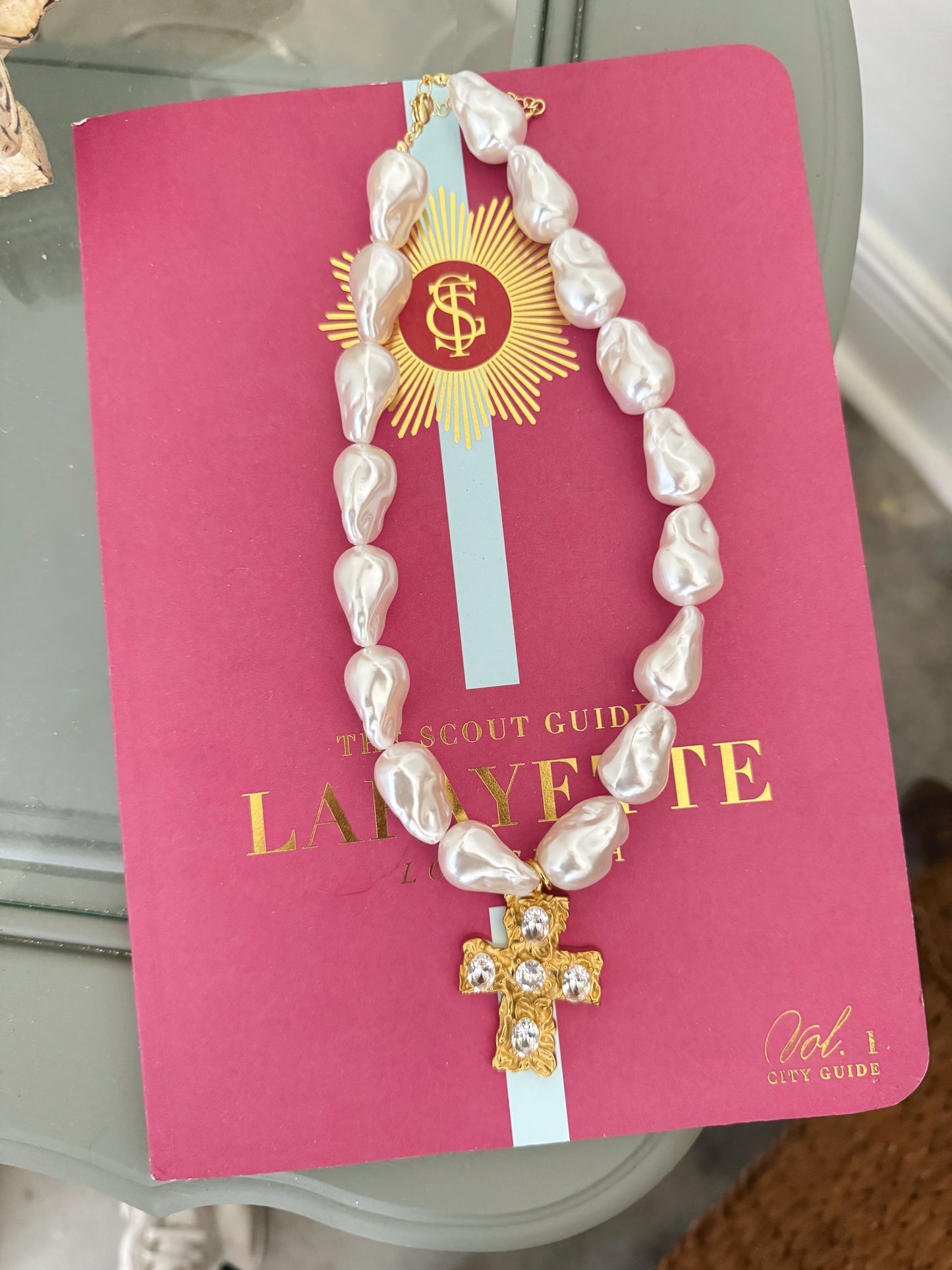 XL CZ Cross + Statement Pearl Necklace
