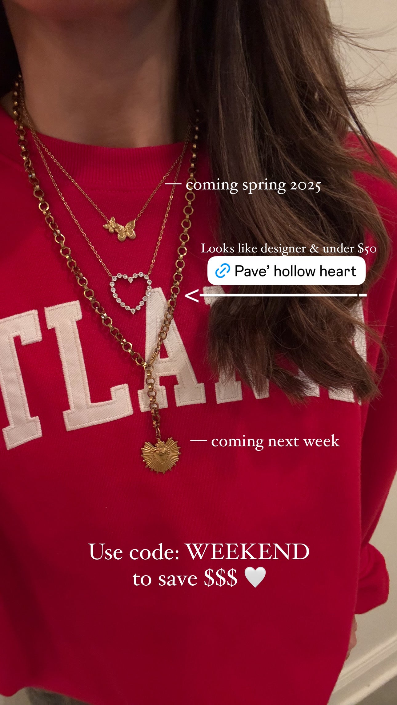 Pave' Hollow Heart Necklace