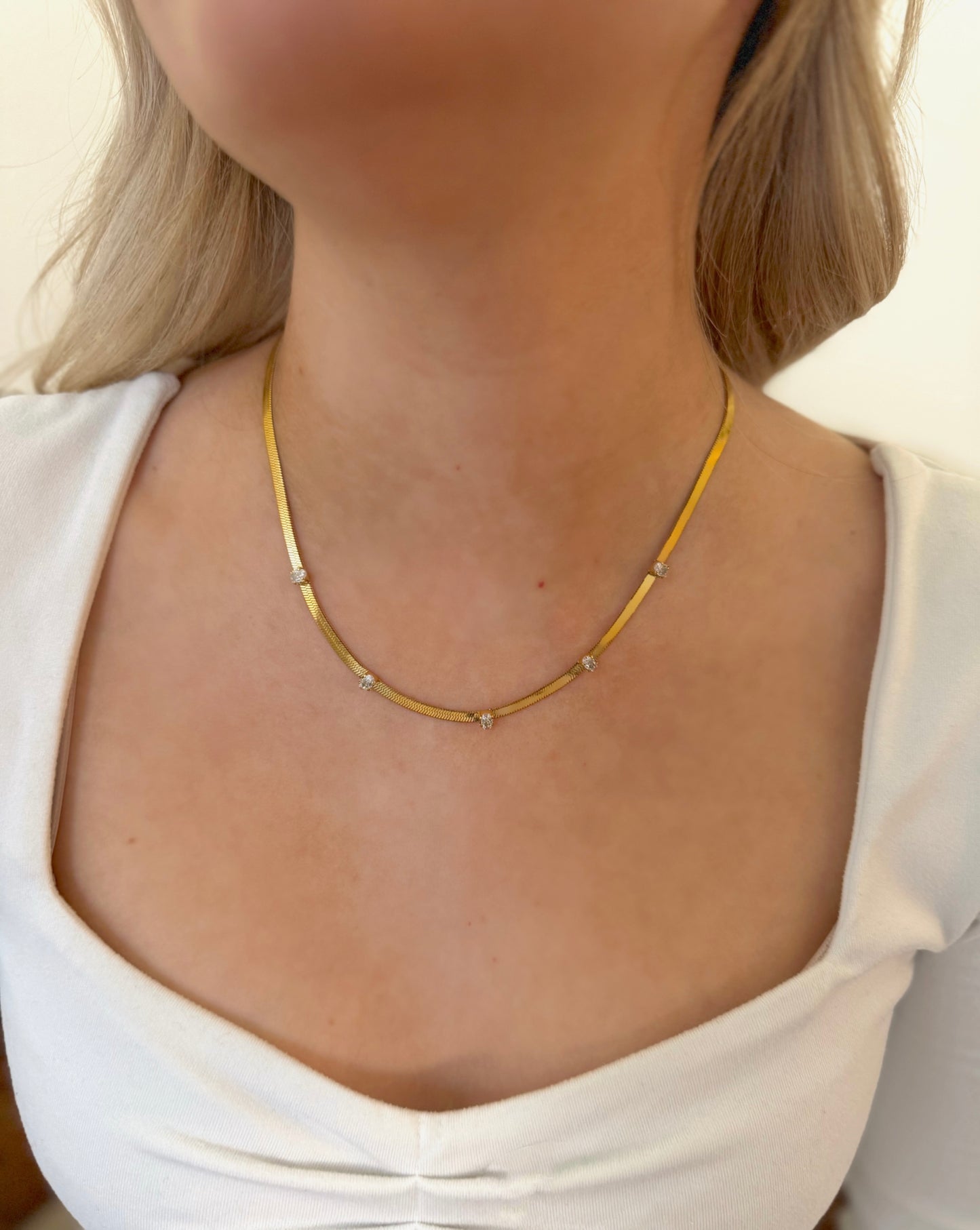 Harlow Oval CZ Herringbone Necklace