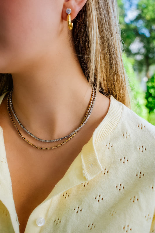 Evie Tennis Necklace (in silver and gold)