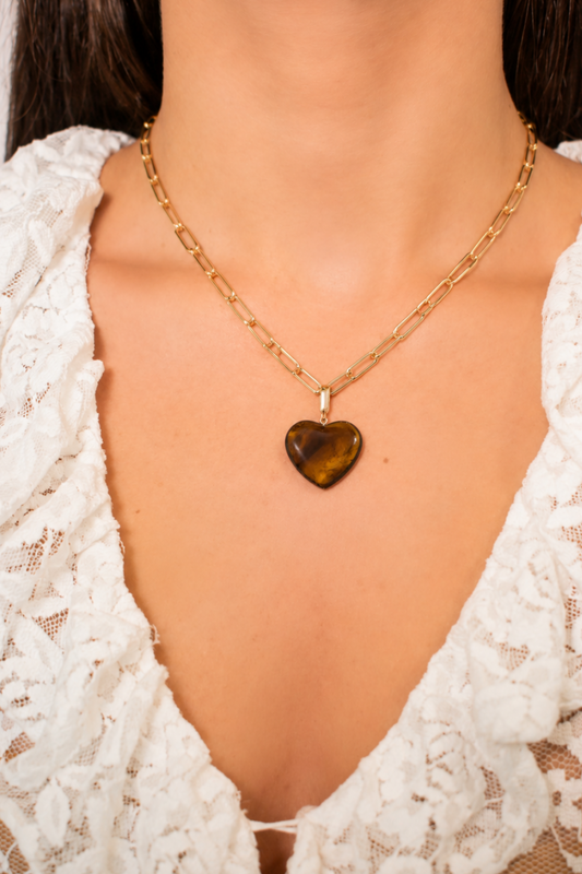 Hazel Tigers Eye Heart Paperclip Necklace