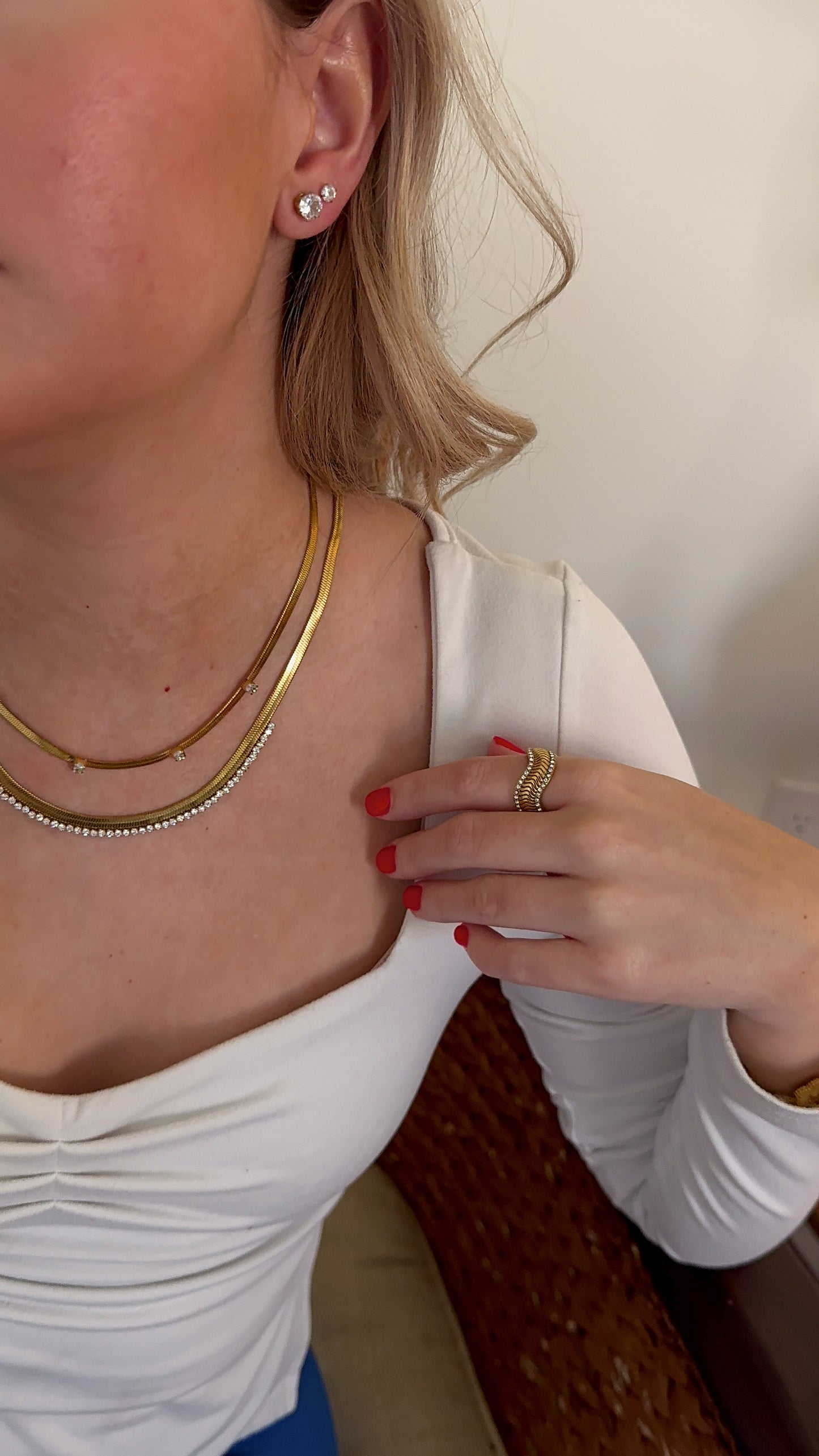 Harlow Oval CZ Herringbone Necklace