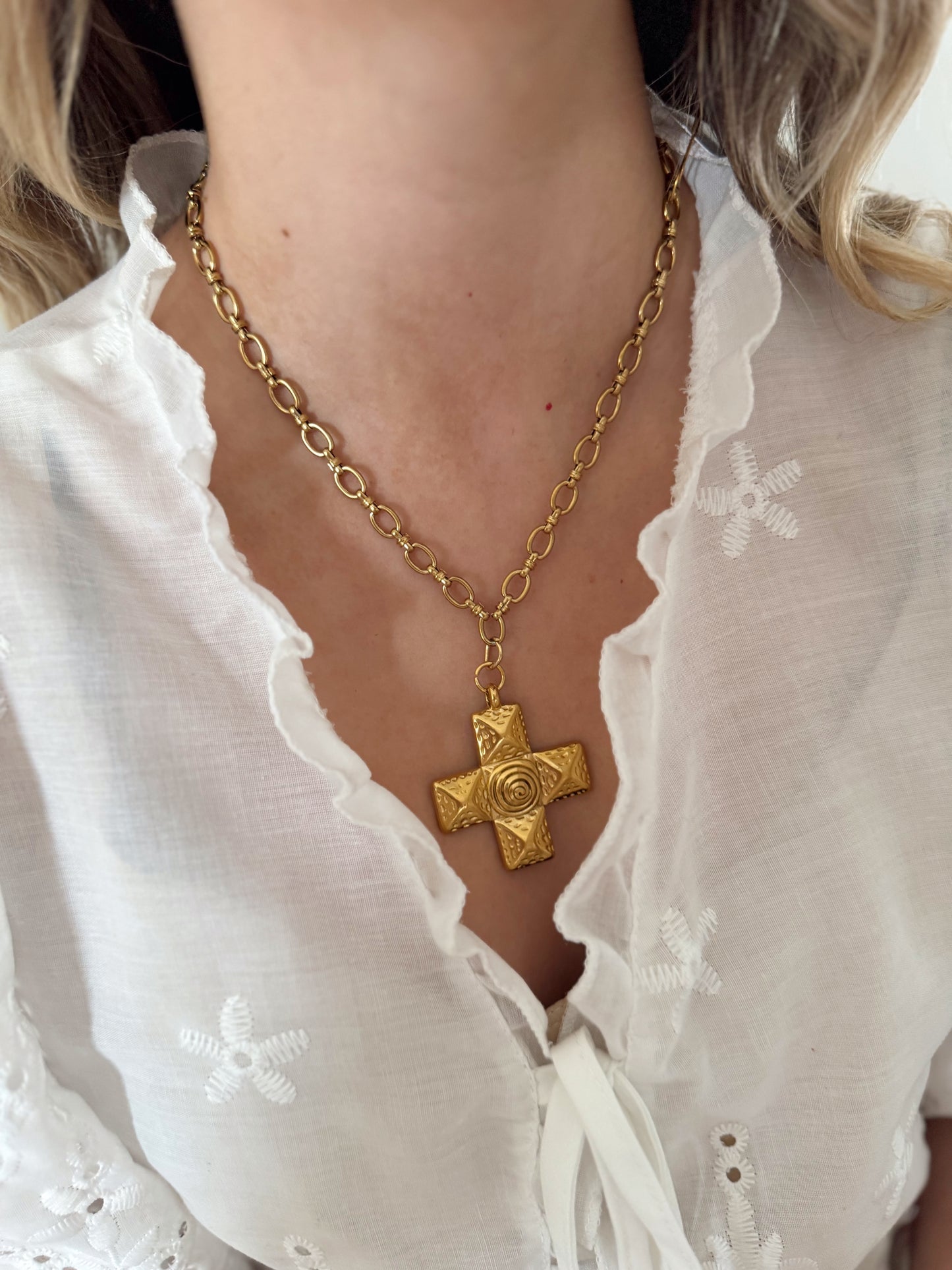 Vintage Hammered Cross Necklace
