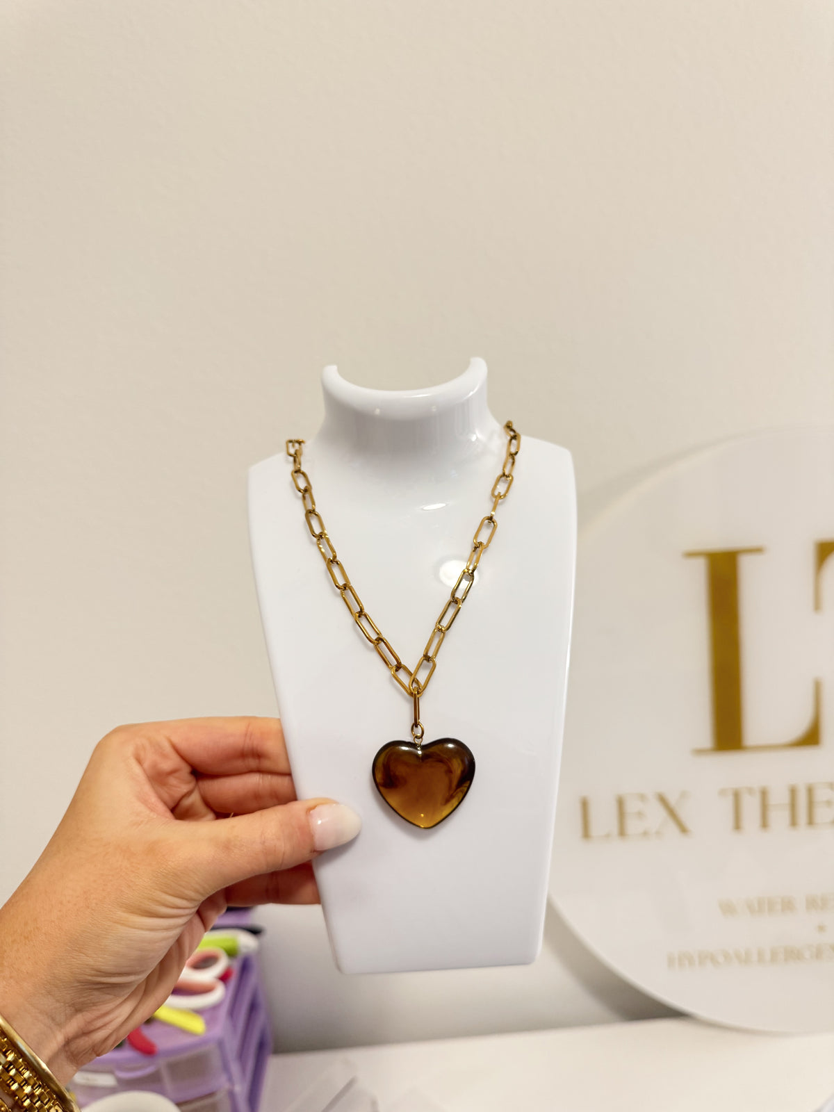 Hazel Tigers Eye Heart Paperclip Necklace