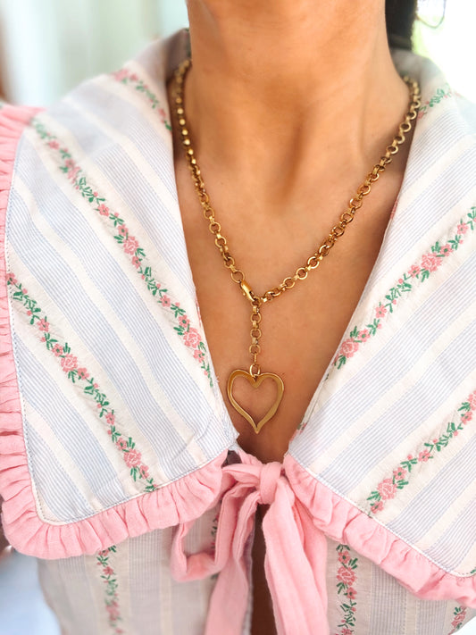 Hammered Hollow Heart Lariat Necklace