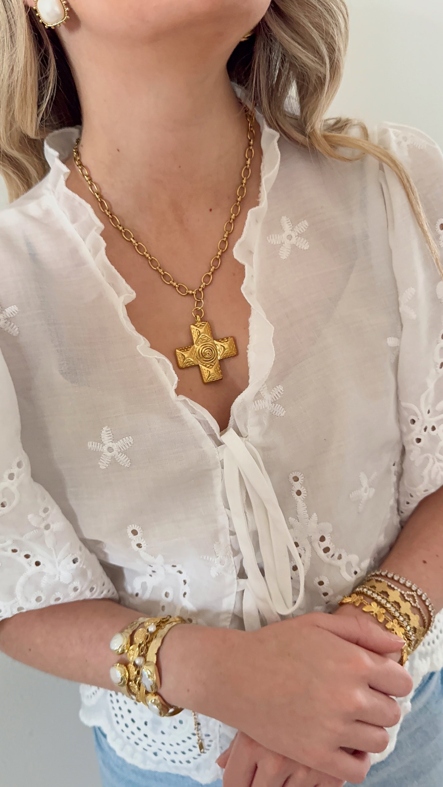 Vintage Hammered Cross Necklace