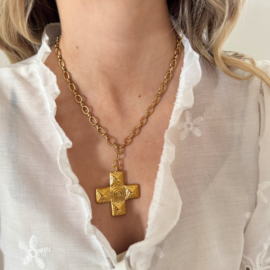 Vintage Hammered Cross Necklace