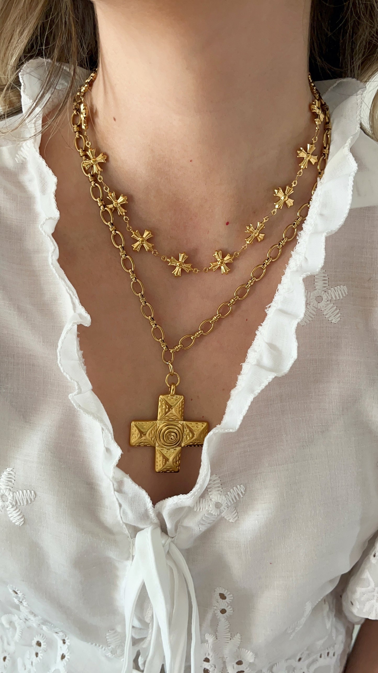 Vintage Hammered Cross Necklace