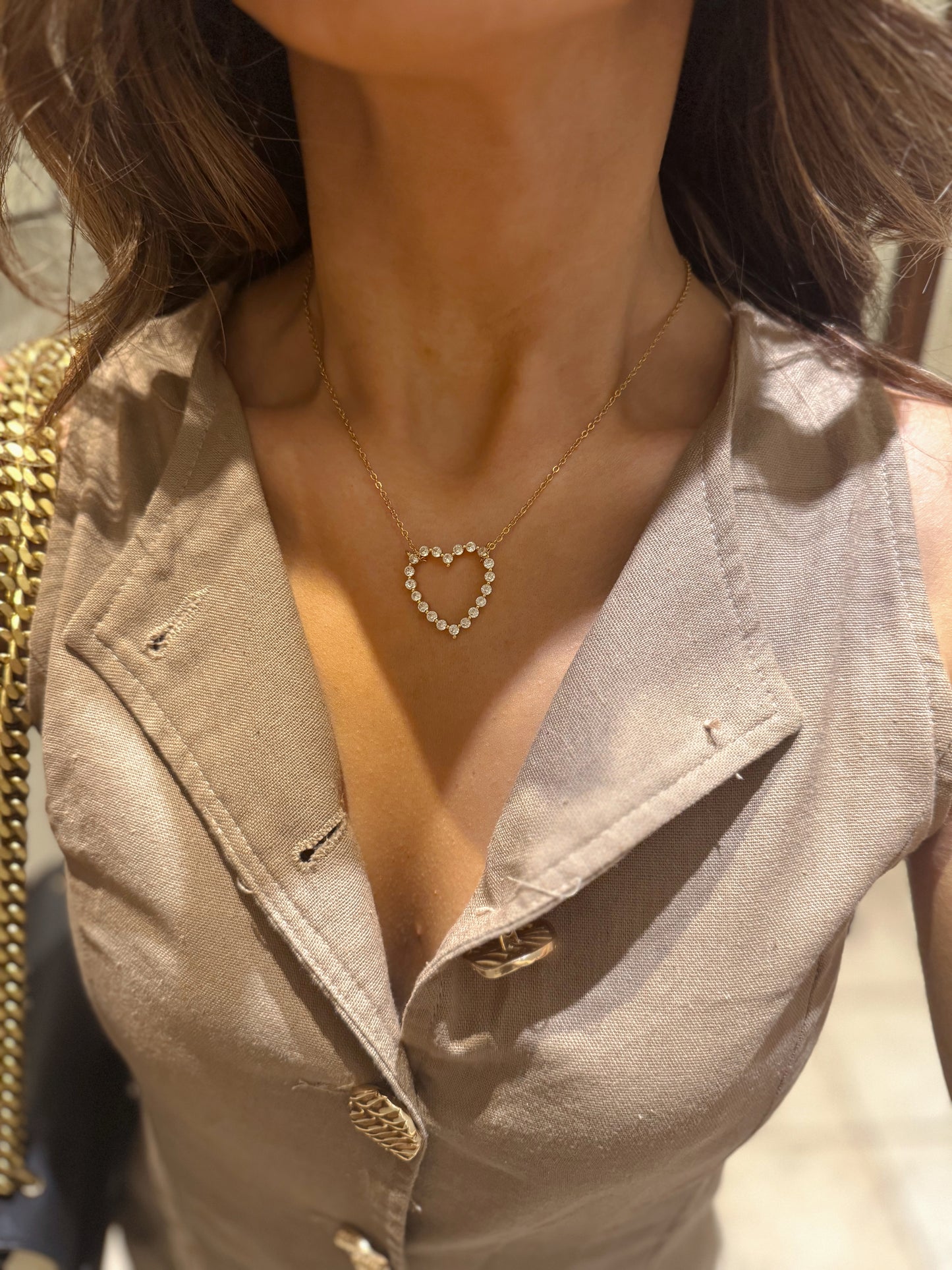 Pave' Hollow Heart Necklace